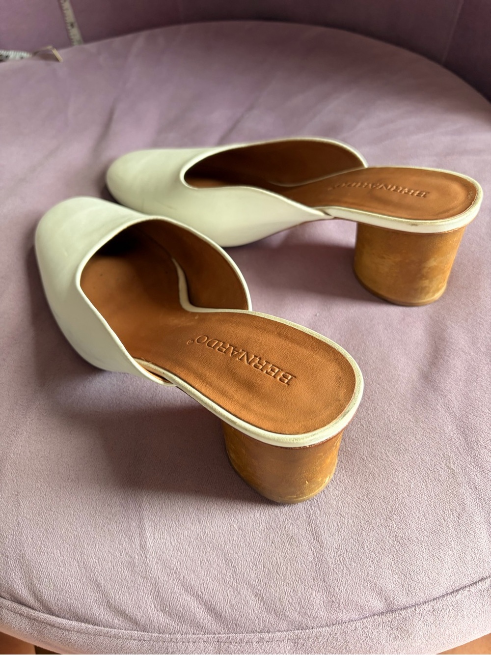 Bernardo  White Leather Block Heel Mule